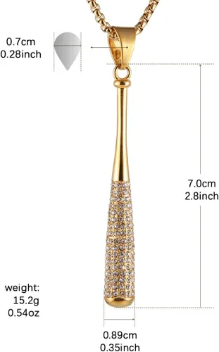 Vista 2 de Hip Hop Jewelry Iced Out Cross Baseball Bat Pendant Sports 18k Gold Plated Necklace for Men Women