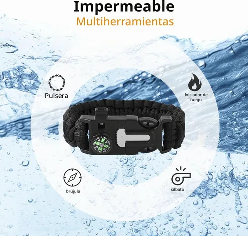 Vista 5 de Pulseras Oadnfa, pulseras de supervivencia para hombres, kit de equipo táctico de paracord de 5 en 1 para acampar, con cuerda de paracaídas