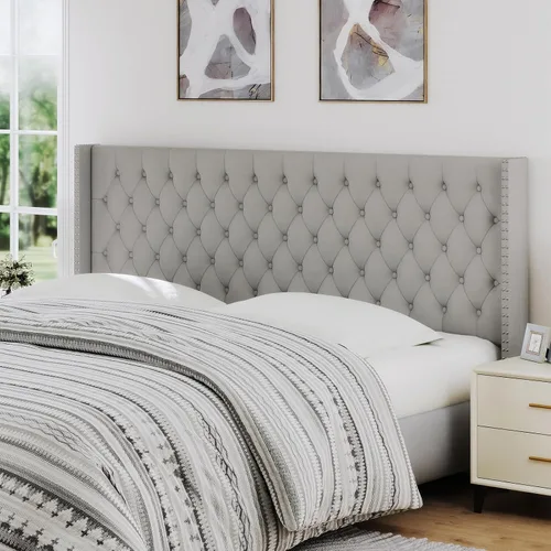 Vista 11 de Furpopup Cabecero tamaño Queen solamente, cabecero de pared con respaldo de ala, tamaño Queen para cama ajustable con acolchado de espuma de alta