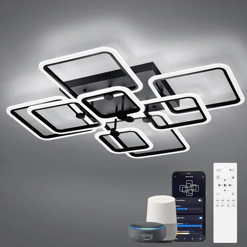 Vista 13 de Modernas luces LED de techo para dormitorio, 40.2 pulgadas, regulables, cuadradas, 6+1 anillos, luces de techo para sala de estar con control remoto