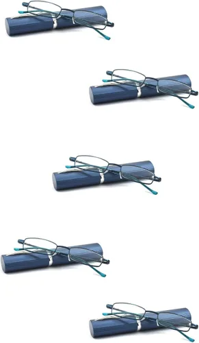 Vista 8 de Paquete de 5 lentes de lectura delgados de metal con estuche de tubo para hombres y mujeres, multicolor