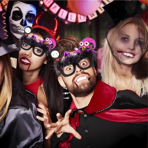 Vista 7 de Anteojos de Halloween de plástico para niños y adultos, 6 lentes de fiesta con purpurina, gafas de fiesta de Halloween, accesorios para cabina