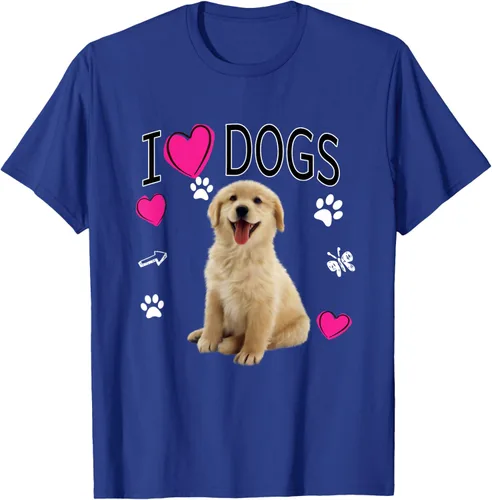 Vista 19 de Camiseta I Love Dogs - Camiseta Golden Labrador retriever, Azul Negro