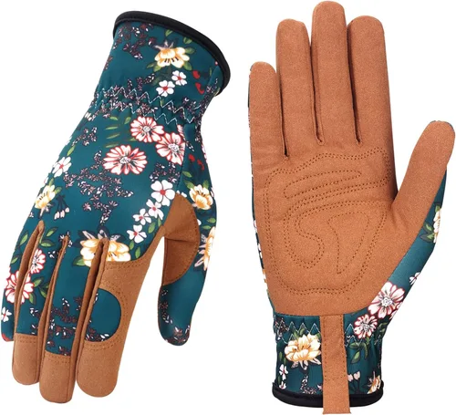 Vista 18 de Bamllum Guantes de cuero para jardinería para mujer, guantes de trabajo para deshierbe, excavación, plantación, rastrillo y poda