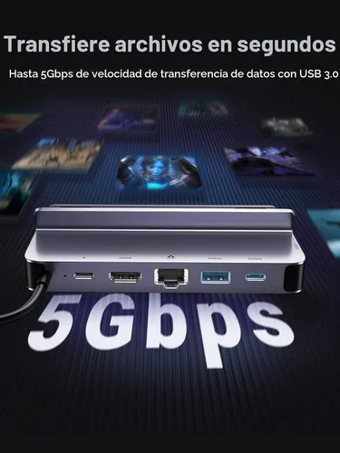 Vista 6 de UGREEN Base de conexión de Steam Deck 6 en 1 USB C con 4K @60Hz HDMI, Gigabit Ethernet, PD 100W carga 1xUSB C 2X USB 3.0 compatible con Steam Deck