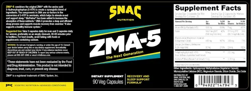Vista 2 de SNAC ZMA-5 Fórmula mara mejoramiento de la recuperación y el sueño, con 5-HTP, 90 cápsulas