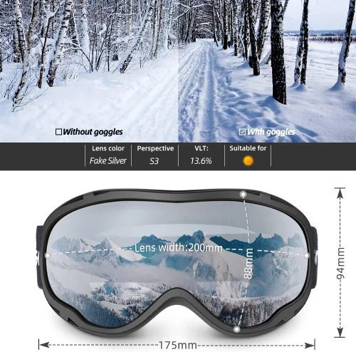 Vista 2 de Gafas de esquí para esquí, snowboard, motos de nieve para hombres, mujeres y adultos, antivaho 100% protección UV
