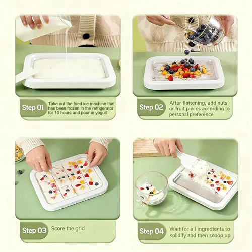 Vista 6 de Máquina de helados enrollados, nueva máquina de rodillos de helado casera, máquina de helado instantáneo, bandeja de helado rodada para actividades