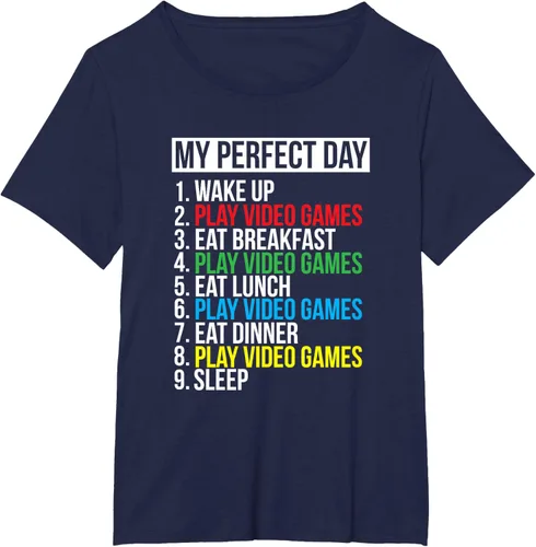Vista 17 de My Perfect Day" - Camiseta negra de ajuste clásico, cuello redondo, manga corta, poliéster y algodón, Negro