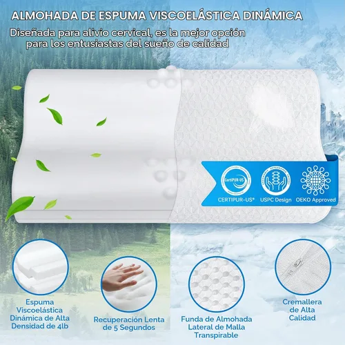 Vista 3 de Almohada cervical para el cuello para aliviar el dolor, almohada refrescante ajustable de tamaño Queen para dormir, almohadas de espuma