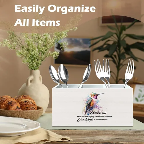 Vista 3 de DILSJ Hummingbird - Organizador de lápices inspirador para escritorio, regalos inspiradores para mujeres, citas motivacionales, caja de madera