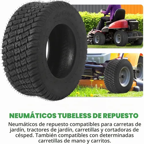 Vista 3 de Juego de 2 neumáticos 16x6.50-8 - 4PR resistentes sin cámara, neumáticos de repuesto para tractor de césped con banda de rodadura estriada profunda
