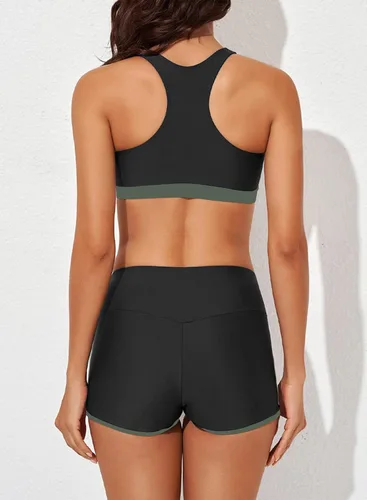 Vista 4 de Aleumdr Traje de baño deportivo de 3 piezas para mujer con pantalones cortos, camiseta sin mangas con brasier deportivo y pantalones cortos