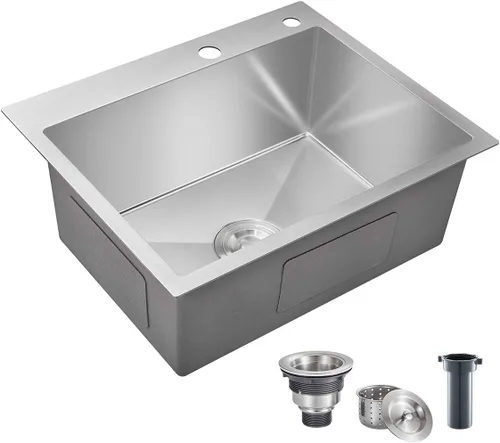 Vista 26 de Fregadero de barra empotrable de 13 × 15 pulgadas negro - Fregadero de cocina pequeño de montaje superior de un solo cuenco, hecho a mano de acero