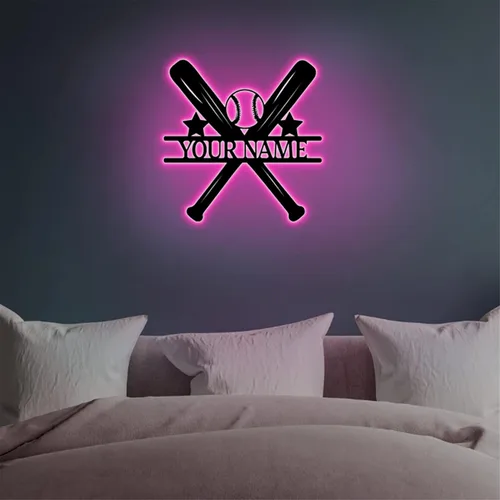 Vista 6 de Luz nocturna de béisbol con nombre personalizado para niños y hombres, arte de pared de béisbol personalizado, letrero de jugador de béisbol