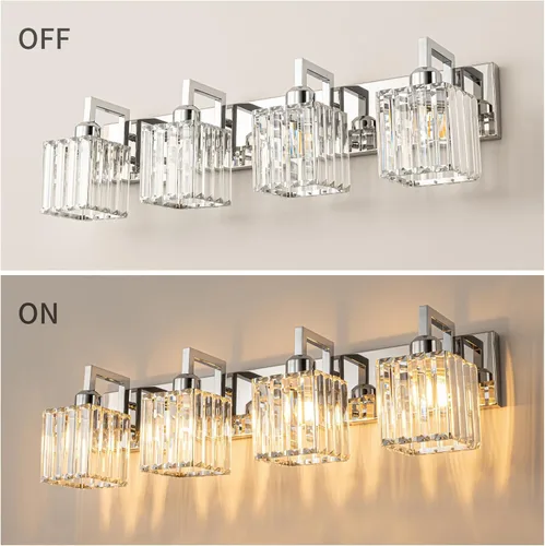 Vista 4 de Moderna lámpara de cristal para pared/tocador de baño, de 4 luces, color cromo Cromo torcido