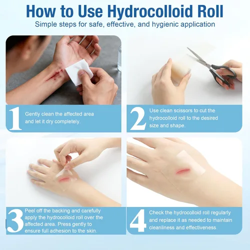 Vista 7 de Rollo hidrocoloide de grado médico para el cuidado de heridas, cortado a medida, flexible, impermeable y ultra absorbente