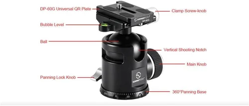 Vista 4 de SUNWAYFOTO Epic EB-44 - Cabezal de bola de trípode de 1.732 in y placa QR compatible con Arca Sunway