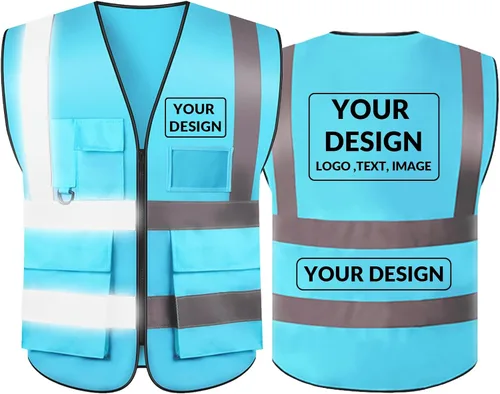 Vista 24 de BeautyWill Chaleco de seguridad con logotipo personalizado, Hi Vis Clase 2, chaleco reflectante de construcción unisex con 5 bolsillos