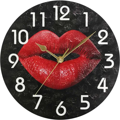 Vista 7 de Reloj de pared redondo retro de otoño con dos gnomos y calabaza de 10 pulgadas, funciona con pilas, reloj de escritorio analógico silencioso sin