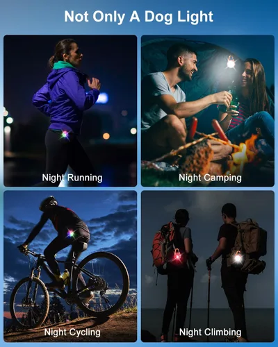 Vista 6 de Luz para collar de perro, 4 modos de luces para perro para caminar por la noche, luz LED recargable para collar de mascota para clip nocturno