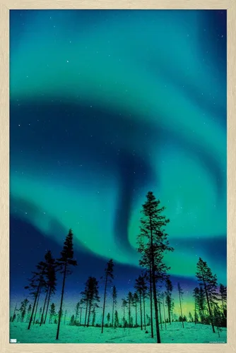 Vista 7 de Trends International Aurora Borealis - Póster de pared, 14.725 x 22.375 pulgadas, versión enmarcada de madera de granero