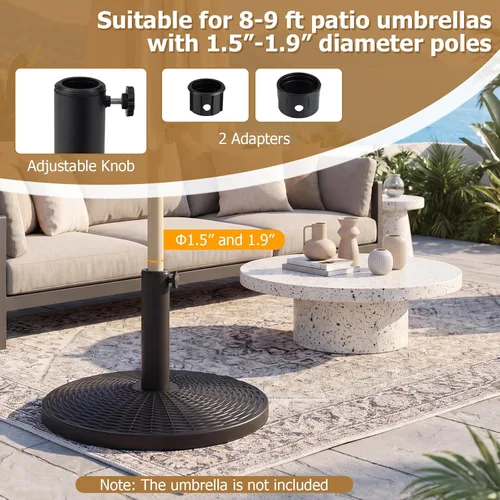 Vista 3 de Tangkula Base redonda para paraguas, 21 libras de polietileno de alta densidad resistente con perilla ajustable, 2 adaptadores, para postes de 1.5 a