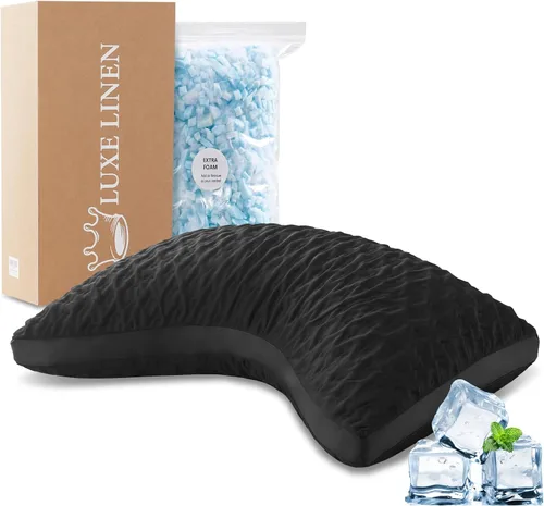 Vista 9 de Side Sleeper Pillow for Neck and Shoulder Support Crescent Design, Standard Almohadas de cama para dolor de cuello y hombros, almohadas curvadas