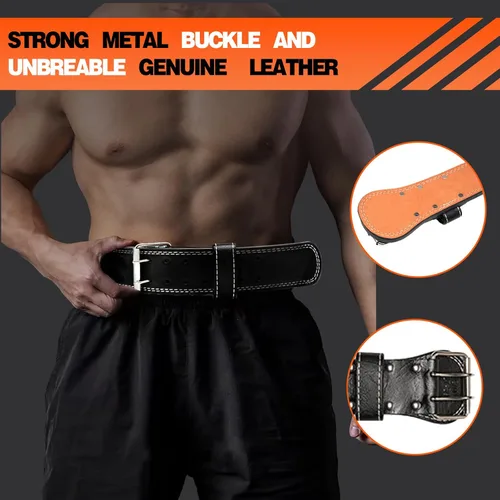 Vista 5 de Cinturón de levantamiento de pesas, gimnasio y fitness, piel de vaca, soporte lumbar acolchado de 4 pulgadas, 10 agujeros ajustables, entrenamiento