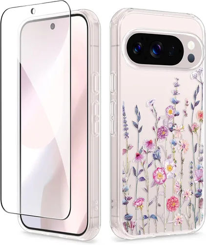 Vista 27 de GVIEWIN Funda para Google Pixel 10a con protector de pantalla, protección contra caídas de grado militar, no amarillenta, transparente, floral