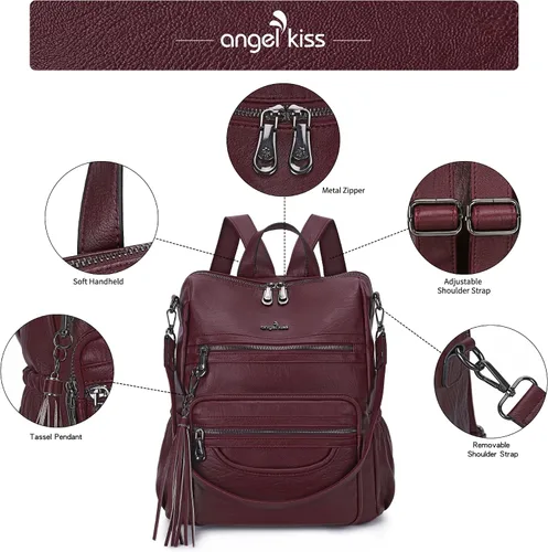Vista 83 de Bolsos mochila monedero de piel sintética para mujer, bolsas con zíper, mochilas de hombro casuales