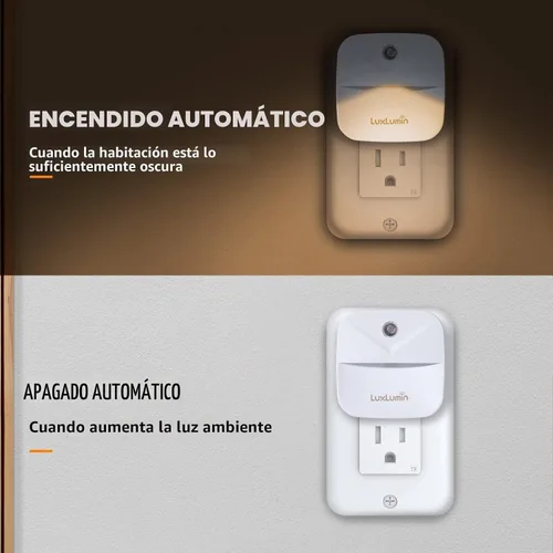 Vista 2 de LuxLumin – Luz nocturna LED enchufable en la pared con sensor inteligente de atardecer a amanecer, encendido y apagado automático, luz nocturna