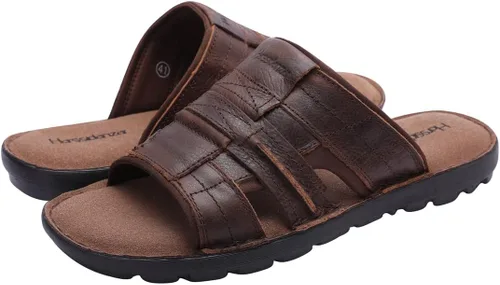 Vista 7 de Harssidanzar Sandalias deslizantes para hombre de cuero con soporte de arco ligero de verano para hombre, sandalias de playa para hombre al aire