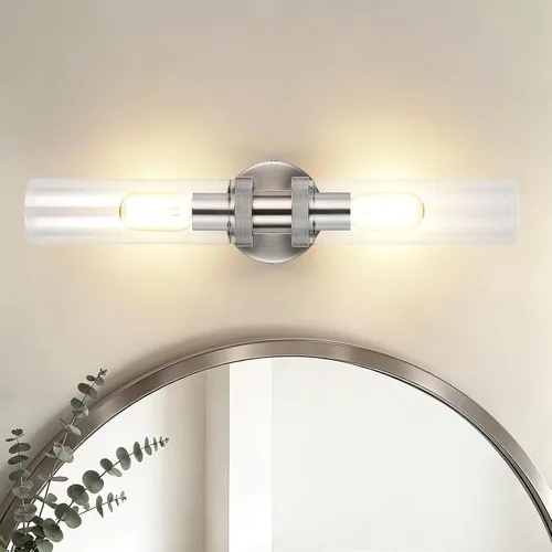 Vista 2 de Luz de Tocador de Baño de 2 Luces Níquel Cepillado, Accesorios de Luz de Baño para Espejo Lateral, Lámpara de Pared Vintage para Dormitorio