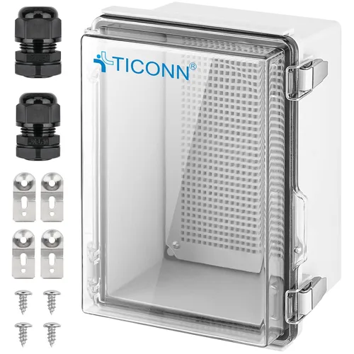 Vista 23 de TICONN - Caja de conexiones eléctricas impermeable IP67 con carcasa de plástico ABS con tapa con bisagras con placa de montaje, soportes de pared