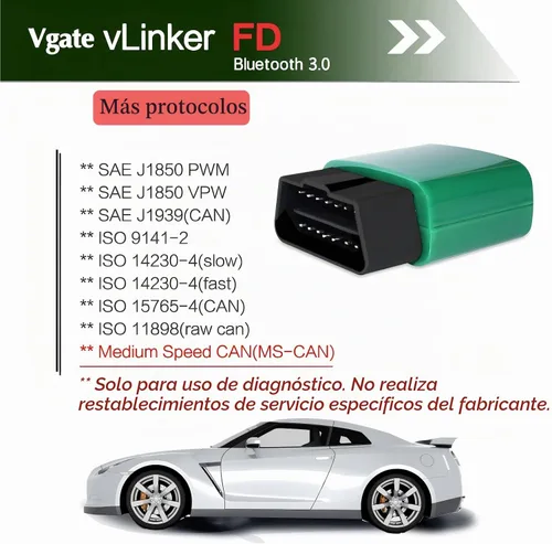 Vista 4 de Vgate vLinker FD OBD2 Lector de códigos Bluetooth para coche, escáner de diagnóstico OBD2 para Android y Windows