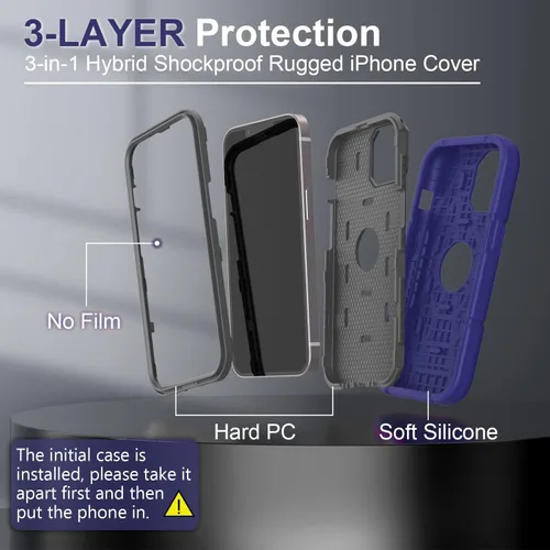 Vista 3 de Grifobes Funda diseñada para iPhone 14 Pro, silicona gruesa 3 en 1, resistente, a prueba de golpes, resistente, funda de goma de 6.1 pulgadas