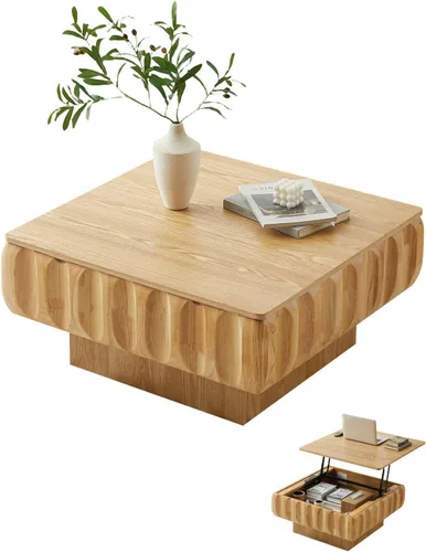 Vista 9 de Mesa de centro de tambor de 31.5 pulgadas, moderna mesa de té acanalada única, mesa de centro redonda de madera contemporánea con mesa central Negro