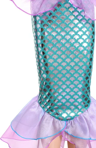Vista 7 de Joy Join - Disfraz de princesa sirena para niñas pequeñas con peluca, corona rosa