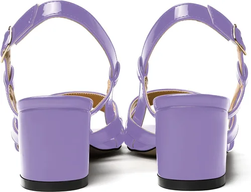Vista 4 de WAYDERNS Correa ajustable para mujer, puntera cuadrada, correa de tobillo con bloque para citas, hebilla casual, puntera abierta, charol cruzado
