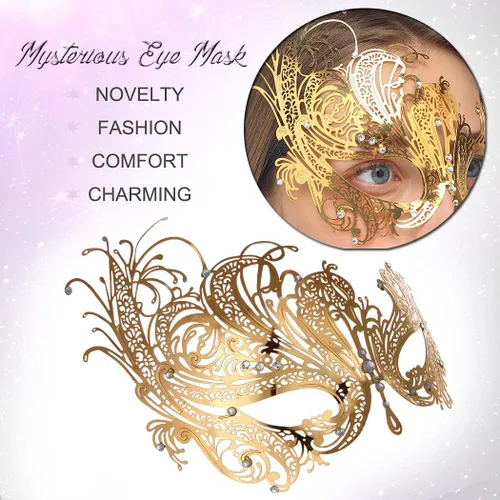 Vista 5 de Máscara de mascarada para mujer con diamantes de imitación brillantes para fiesta veneciana baile de graduación máscara de metal