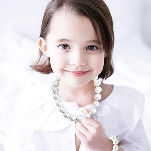 Vista 5 de Lujuny Juego de collar y pulsera de burbujas gruesas para niños y niñas, Acrílico Perla