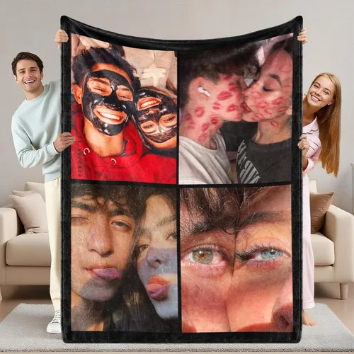 Vista 25 de ShineSand envía al día siguiente, cobija personalizada con texto de foto - impresa en EE. UU., cobijas con fotos personalizadas, regalos de Navidad