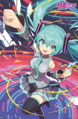 Vista 9 de Hatsune Miku - Póster de pared con puño, 22.4 pulgadas de largo x 14.7 pulgadas de ancho, versión enmarcada de madera de granero