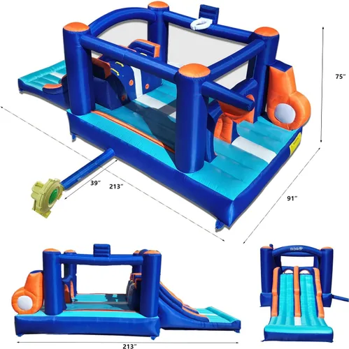 Vista 4 de Casa de Rebote Inflable con Pista de Obstáculos para Niños - 2 Toboganes de Carreras, Área de Salto, Túnel y Paredes de Escalada con Soplador
