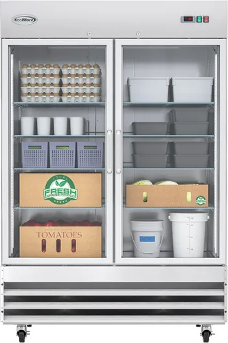 Vista 13 de KoolMore Congelador vertical comercial de acero inoxidable con puertas de vidrio de cierre automático, 6 estantes de almacenamiento, ruedas