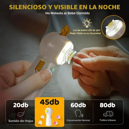 Vista 3 de Lima de uñas eléctrica para bebés con luz LED, USB - Recargable