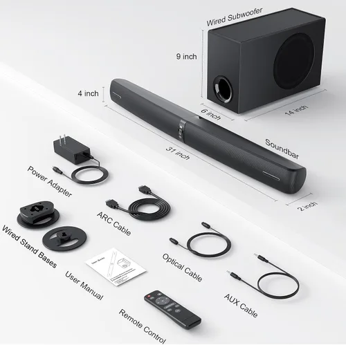Vista 8 de 2.1 Sound Bar with Subwoofer, 110W Sound Bar for Smart TV with Adjustable Deep Bass & Volume Boost & 3 EQ Modes, Bluetooth/ARC/Opt/AUX, Soundbar for