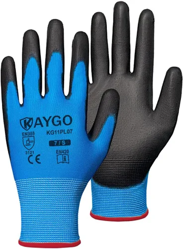 Vista 62 de KAYGO KG11PB - Guantes de trabajo de seguridad con revestimiento de poliuretano, 12 pares de guantes de punto sin costuras para hombres y mujeres