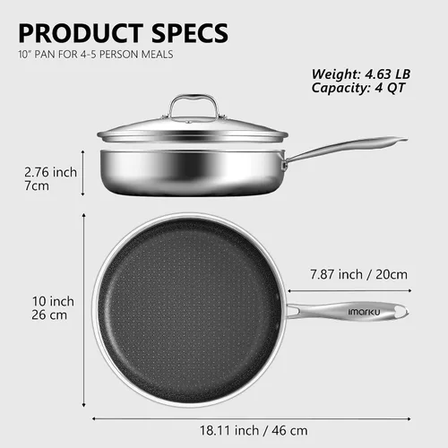 Vista 7 de imarku 10-Inch Hybrid Non Stick Frying Pan with Lid, Ceramic Coating